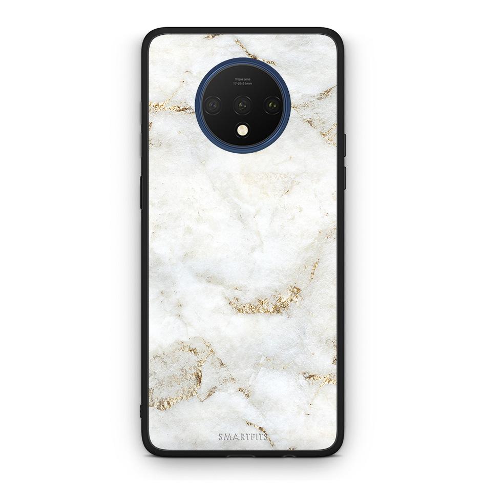 OnePlus 7T White Gold Marble θήκη από τη Smartfits με σχέδιο στο πίσω μέρος και μαύρο περίβλημα | Smartphone case with colorful back and black bezels by Smartfits