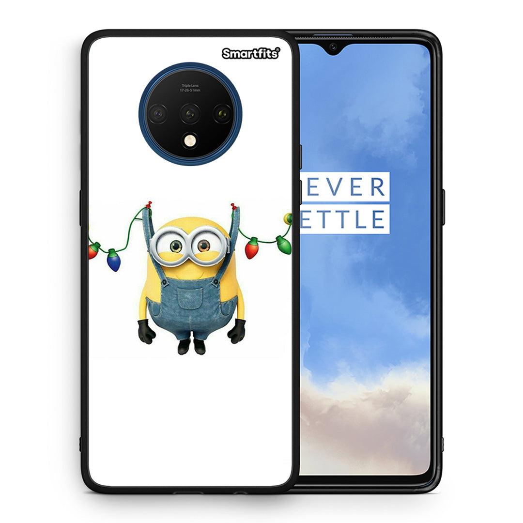 Θήκη OnePlus 7T Xmas Minion Lights από τη Smartfits με σχέδιο στο πίσω μέρος και μαύρο περίβλημα | OnePlus 7T Xmas Minion Lights case with colorful back and black bezels