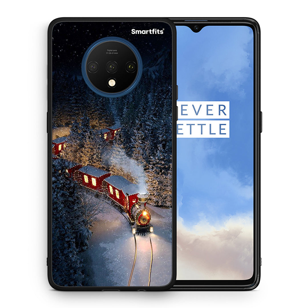 Θήκη OnePlus 7T Xmas Train από τη Smartfits με σχέδιο στο πίσω μέρος και μαύρο περίβλημα | OnePlus 7T Xmas Train case with colorful back and black bezels