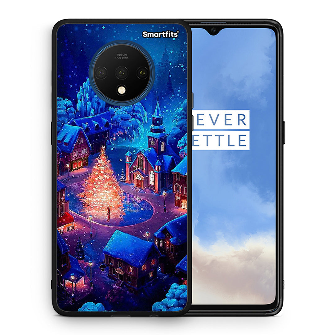 Θήκη OnePlus 7T Xmas Village από τη Smartfits με σχέδιο στο πίσω μέρος και μαύρο περίβλημα | OnePlus 7T Xmas Village case with colorful back and black bezels