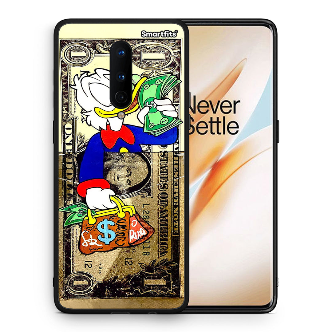 Θήκη OnePlus 8 Duck Money από τη Smartfits με σχέδιο στο πίσω μέρος και μαύρο περίβλημα | OnePlus 8 Duck Money case with colorful back and black bezels