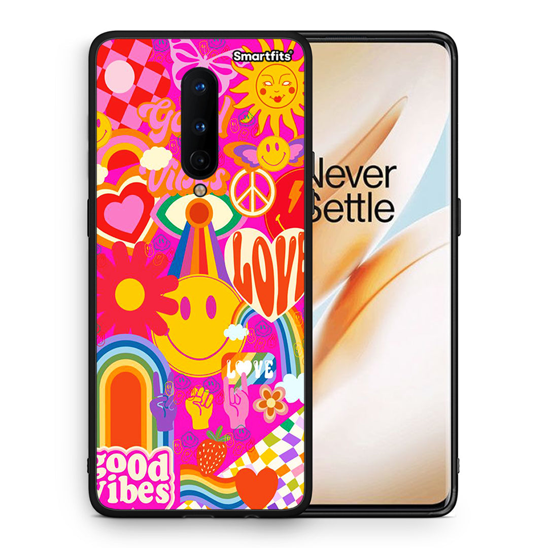 Θήκη OnePlus 8 Hippie Love από τη Smartfits με σχέδιο στο πίσω μέρος και μαύρο περίβλημα | OnePlus 8 Hippie Love case with colorful back and black bezels