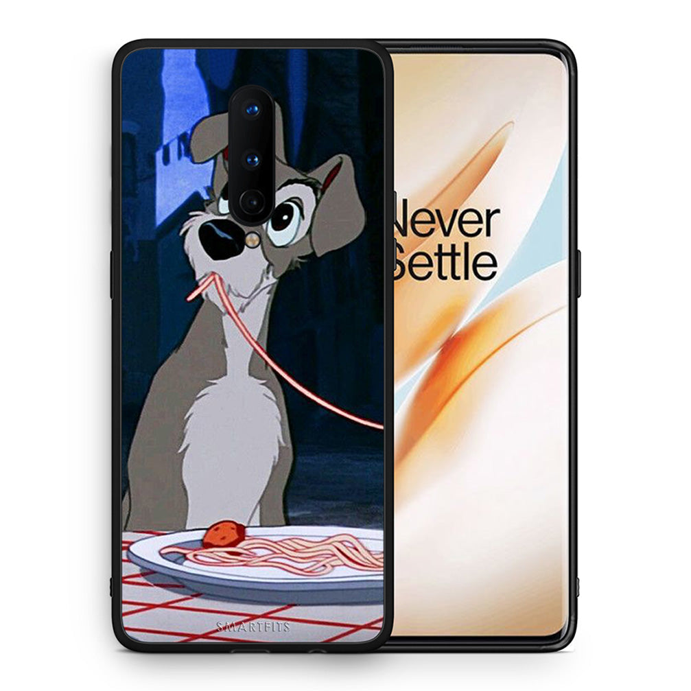 Θήκη Αγίου Βαλεντίνου OnePlus 8 Lady And Tramp 1 από τη Smartfits με σχέδιο στο πίσω μέρος και μαύρο περίβλημα | OnePlus 8 Lady And Tramp 1 case with colorful back and black bezels