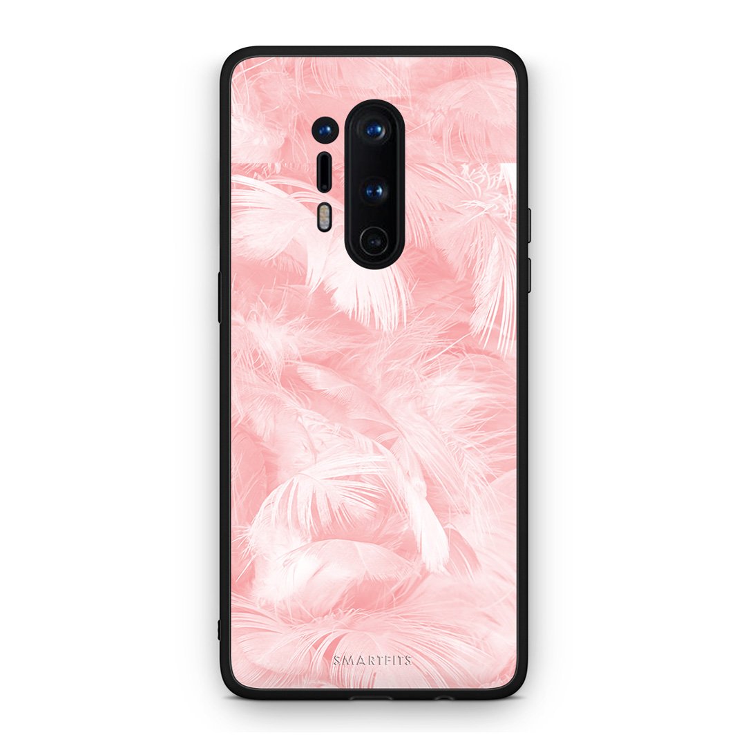 33 - OnePlus 8 Pro  Pink Feather Boho case, cover, bumper