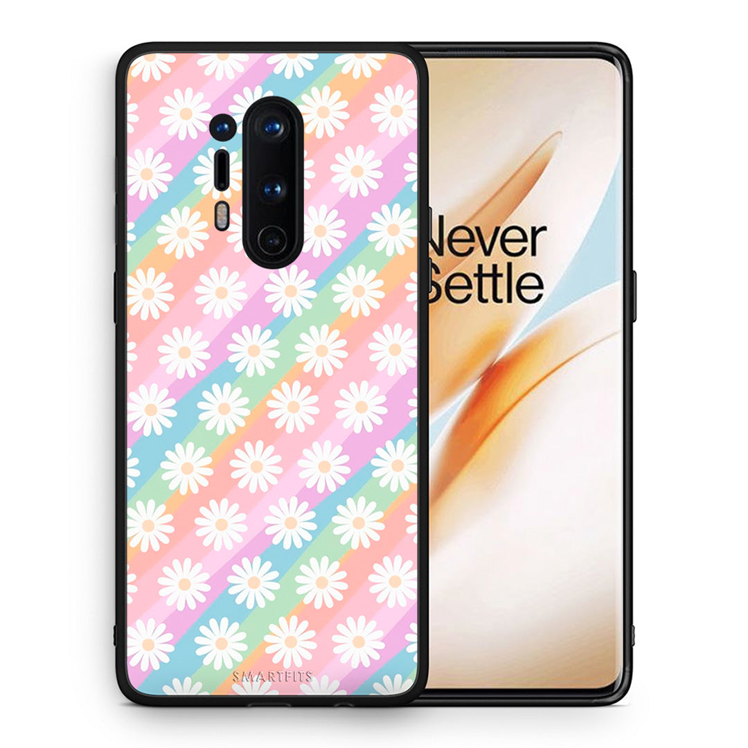 Θήκη OnePlus 8 Pro White Daisies από τη Smartfits με σχέδιο στο πίσω μέρος και μαύρο περίβλημα | OnePlus 8 Pro White Daisies case with colorful back and black bezels