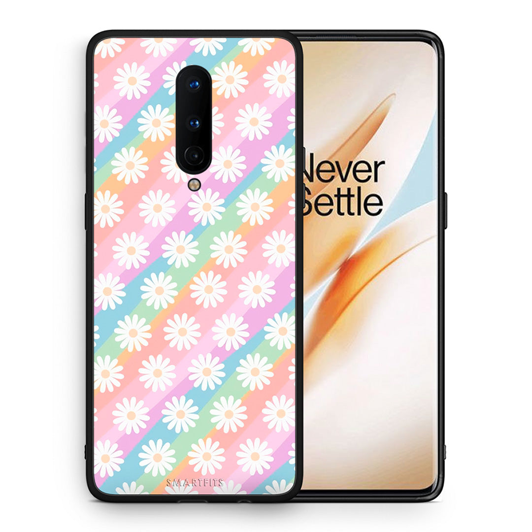 Θήκη OnePlus 8 White Daisies από τη Smartfits με σχέδιο στο πίσω μέρος και μαύρο περίβλημα | OnePlus 8 White Daisies case with colorful back and black bezels