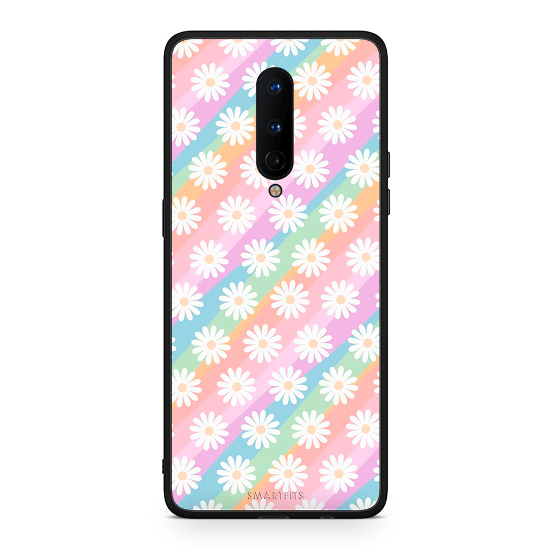 OnePlus 8 White Daisies θήκη από τη Smartfits με σχέδιο στο πίσω μέρος και μαύρο περίβλημα | Smartphone case with colorful back and black bezels by Smartfits