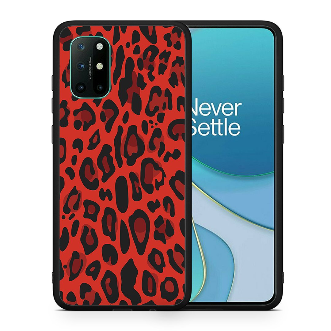 Θήκη OnePlus 8T Red Leopard Animal από τη Smartfits με σχέδιο στο πίσω μέρος και μαύρο περίβλημα | OnePlus 8T Red Leopard Animal case with colorful back and black bezels