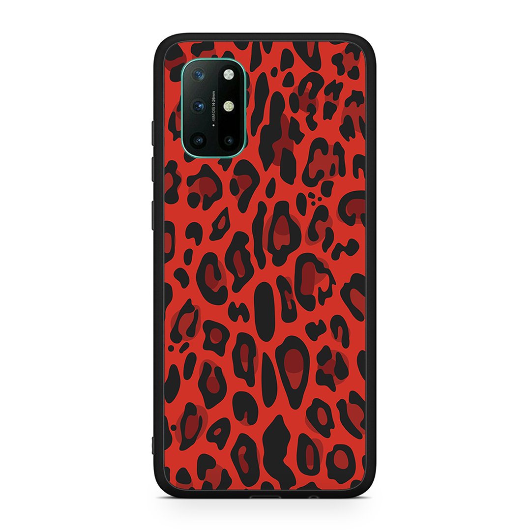 OnePlus 8T Red Leopard Animal θήκη από τη Smartfits με σχέδιο στο πίσω μέρος και μαύρο περίβλημα | Smartphone case with colorful back and black bezels by Smartfits