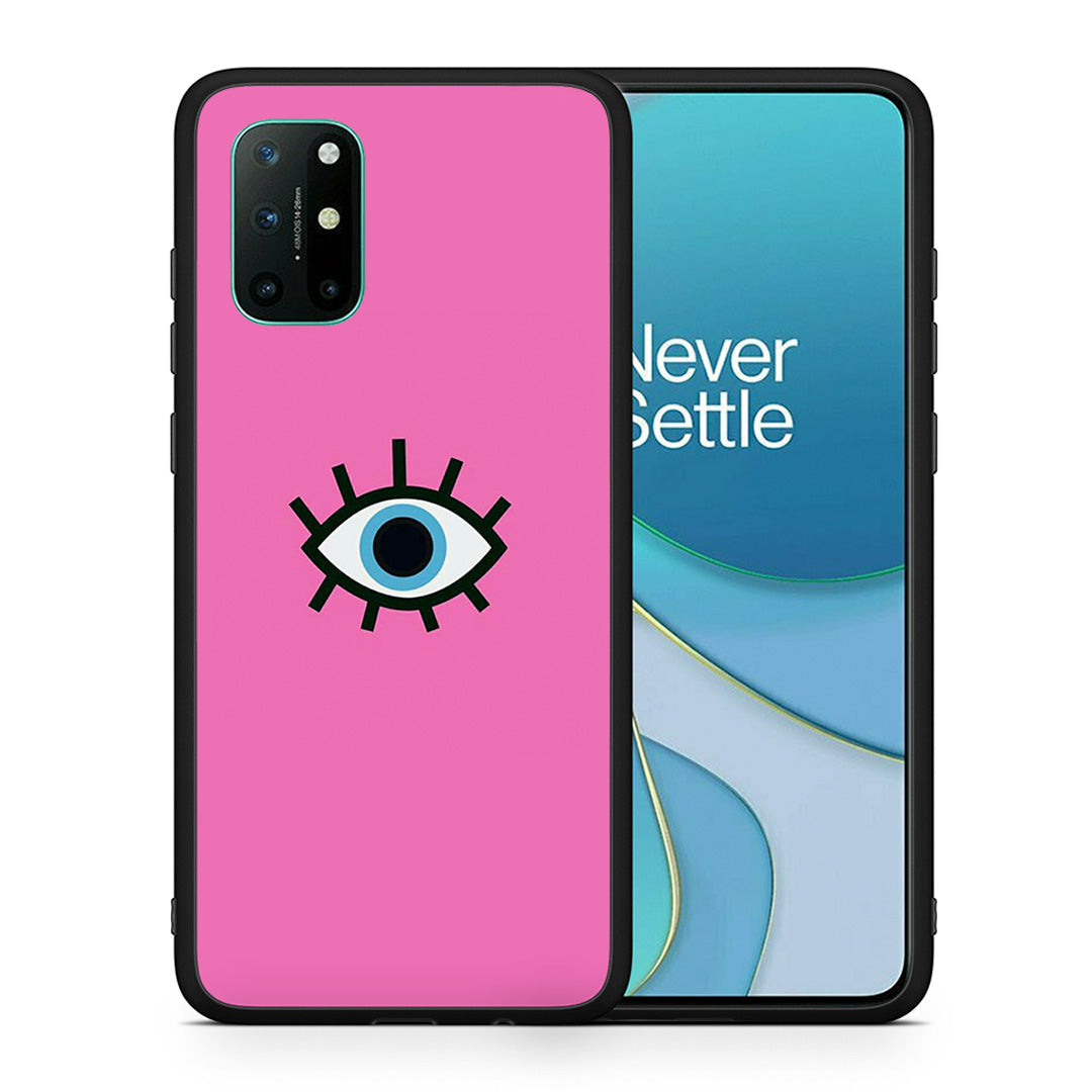 Θήκη OnePlus 8T Blue Eye Pink από τη Smartfits με σχέδιο στο πίσω μέρος και μαύρο περίβλημα | OnePlus 8T Blue Eye Pink case with colorful back and black bezels