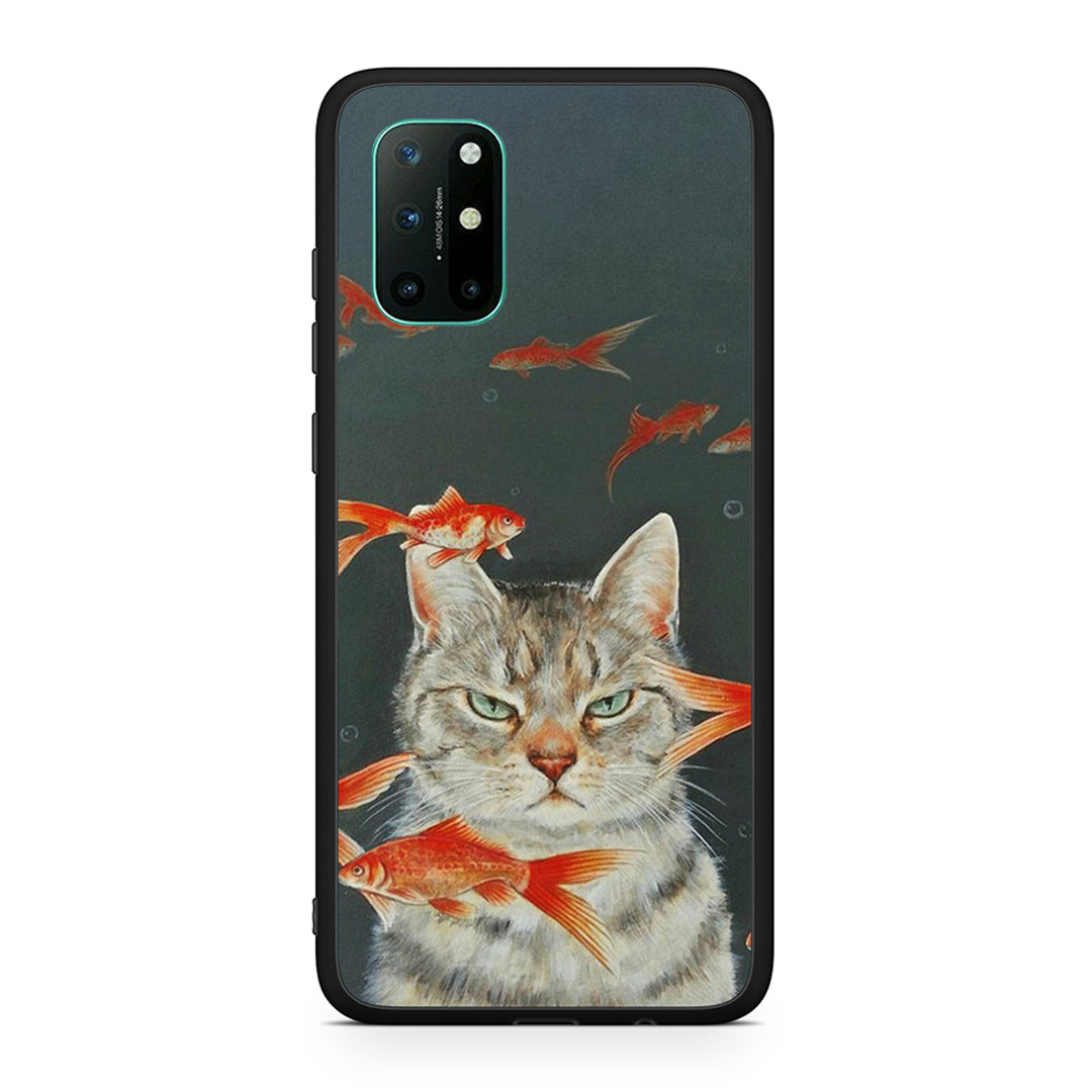 OnePlus 8T Cat Goldfish θήκη από τη Smartfits με σχέδιο στο πίσω μέρος και μαύρο περίβλημα | Smartphone case with colorful back and black bezels by Smartfits