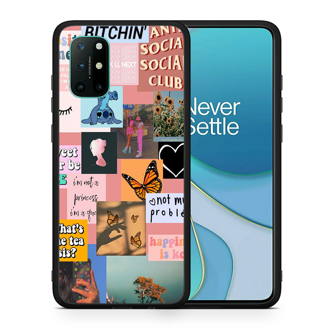 Θήκη Αγίου Βαλεντίνου OnePlus 8T Collage Bitchin από τη Smartfits με σχέδιο στο πίσω μέρος και μαύρο περίβλημα | OnePlus 8T Collage Bitchin case with colorful back and black bezels