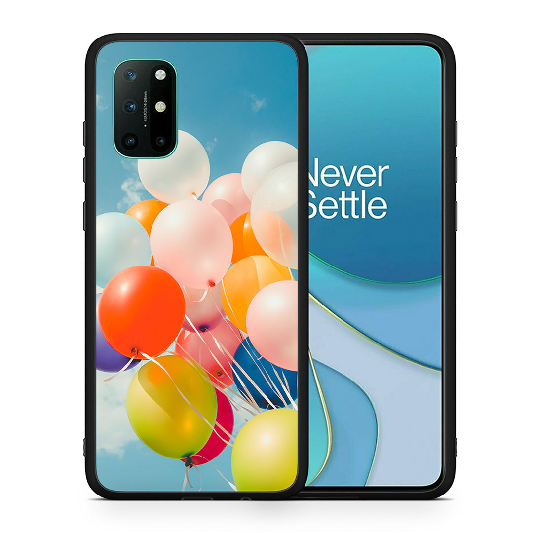 Θήκη OnePlus 8T Colorful Balloons από τη Smartfits με σχέδιο στο πίσω μέρος και μαύρο περίβλημα | OnePlus 8T Colorful Balloons case with colorful back and black bezels