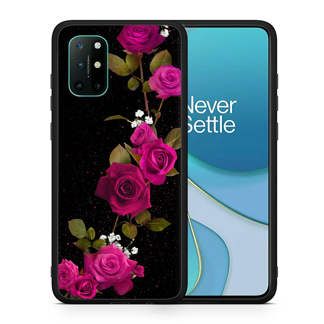 Θήκη OnePlus 8T Red Roses Flower από τη Smartfits με σχέδιο στο πίσω μέρος και μαύρο περίβλημα | OnePlus 8T Red Roses Flower case with colorful back and black bezels