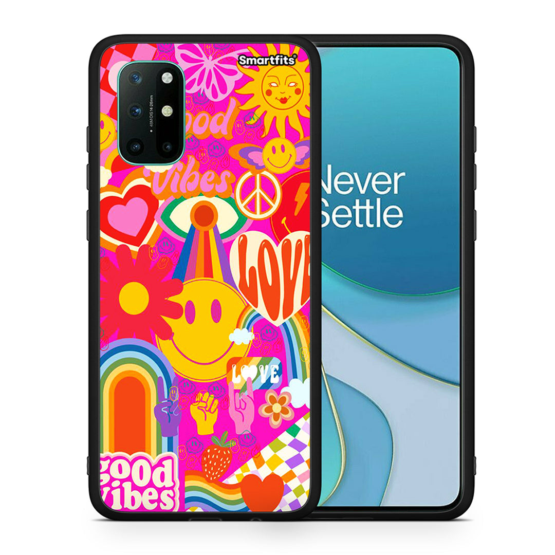 Θήκη OnePlus 8T Hippie Love από τη Smartfits με σχέδιο στο πίσω μέρος και μαύρο περίβλημα | OnePlus 8T Hippie Love case with colorful back and black bezels