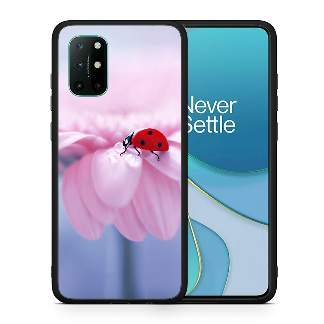 Θήκη OnePlus 8T Ladybug Flower από τη Smartfits με σχέδιο στο πίσω μέρος και μαύρο περίβλημα | OnePlus 8T Ladybug Flower case with colorful back and black bezels