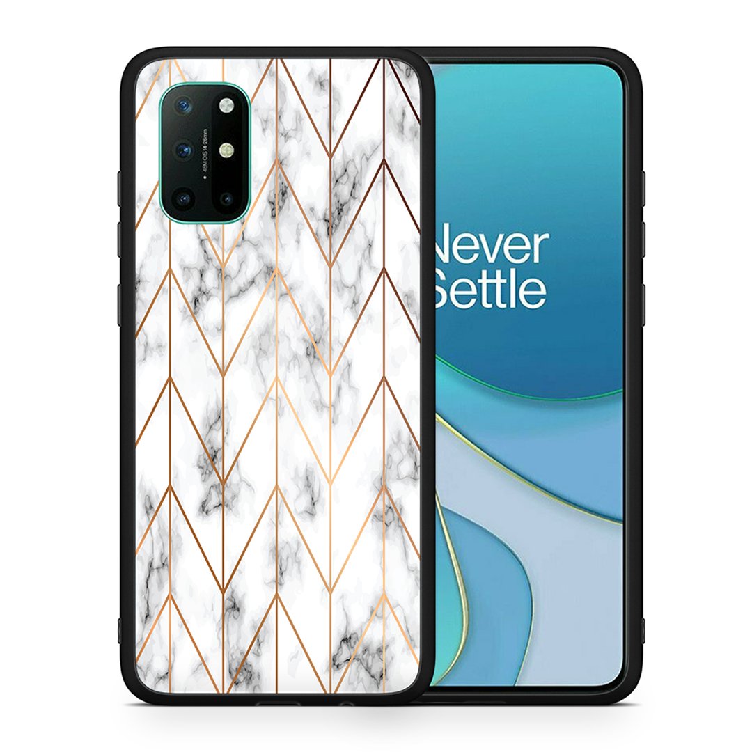 Θήκη OnePlus 8T Gold Geometric Marble από τη Smartfits με σχέδιο στο πίσω μέρος και μαύρο περίβλημα | OnePlus 8T Gold Geometric Marble case with colorful back and black bezels