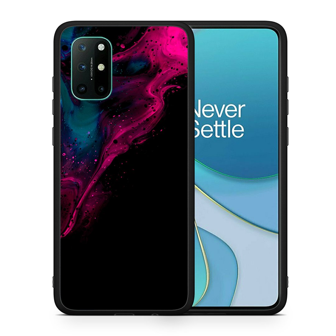 Θήκη OnePlus 8T Pink Black Watercolor από τη Smartfits με σχέδιο στο πίσω μέρος και μαύρο περίβλημα | OnePlus 8T Pink Black Watercolor case with colorful back and black bezels