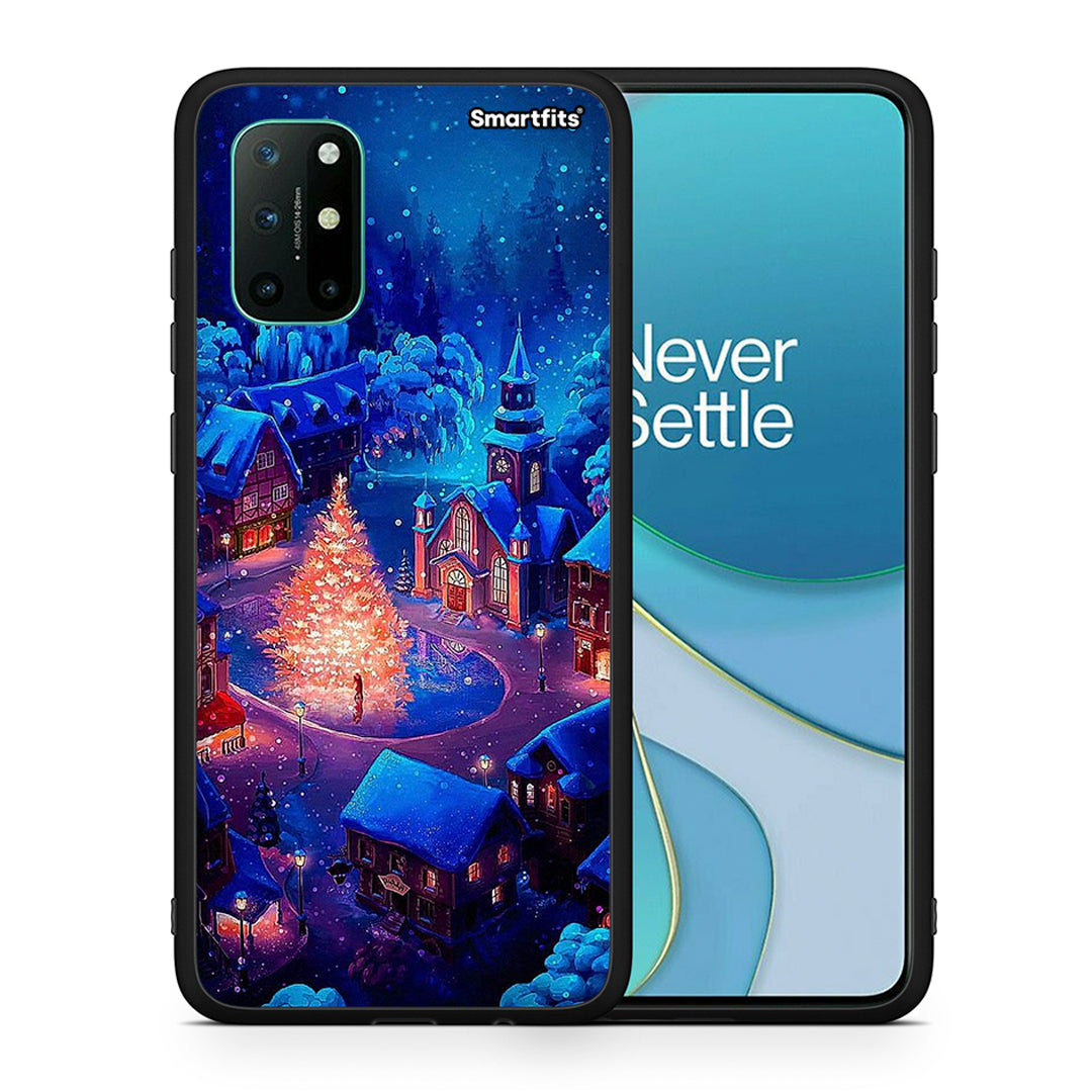 Θήκη OnePlus 8T Xmas Village από τη Smartfits με σχέδιο στο πίσω μέρος και μαύρο περίβλημα | OnePlus 8T Xmas Village case with colorful back and black bezels