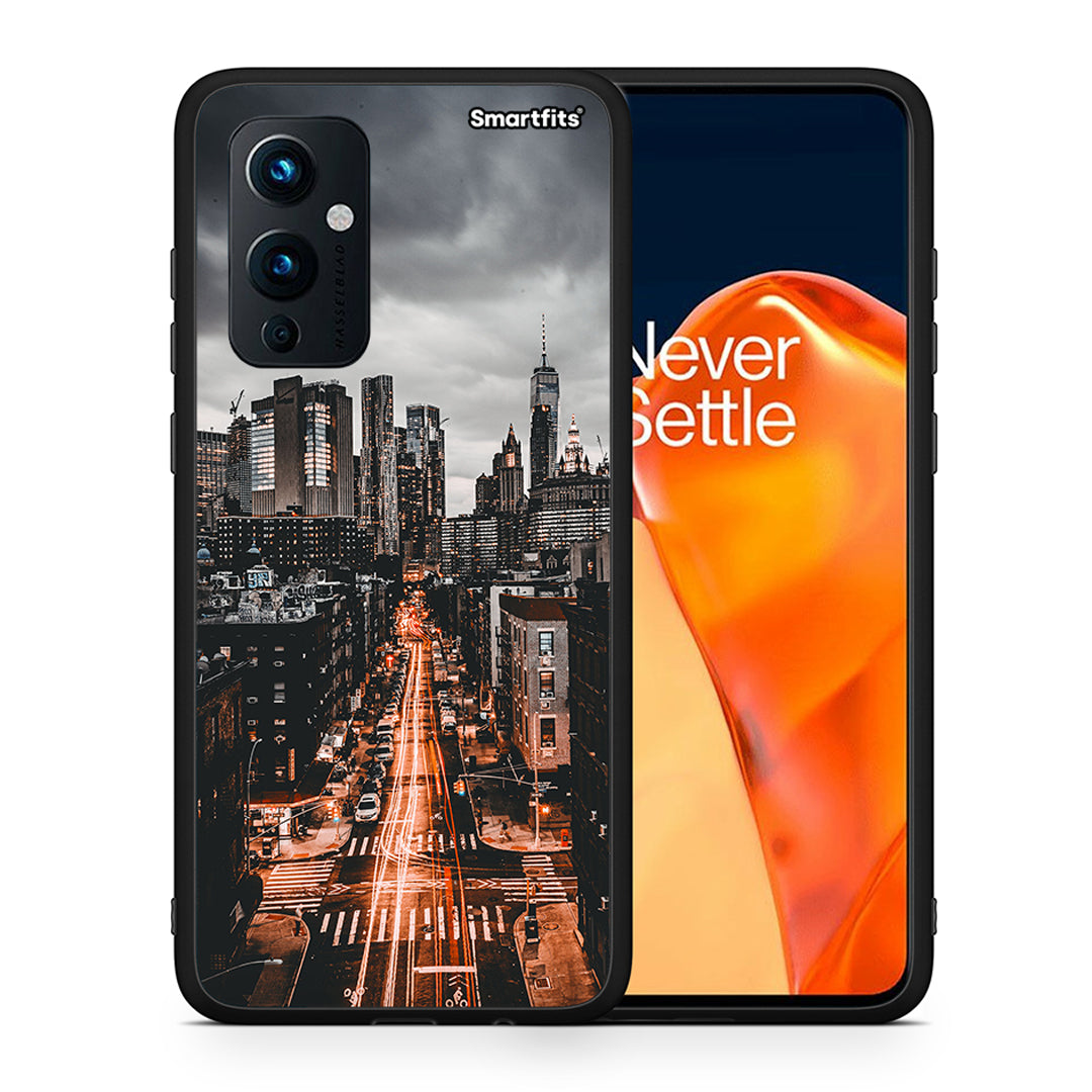 Θήκη OnePlus 9 City Lights από τη Smartfits με σχέδιο στο πίσω μέρος και μαύρο περίβλημα | OnePlus 9 City Lights case with colorful back and black bezels