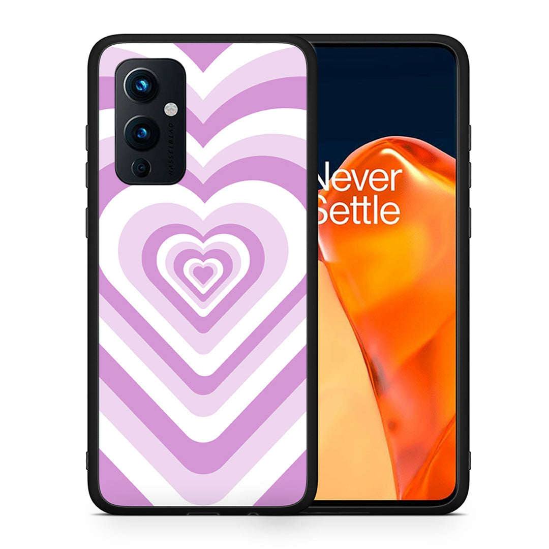 Θήκη OnePlus 9 Lilac Hearts από τη Smartfits με σχέδιο στο πίσω μέρος και μαύρο περίβλημα | OnePlus 9 Lilac Hearts case with colorful back and black bezels