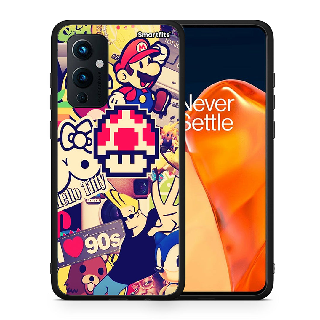 Θήκη OnePlus 9 Love The 90s από τη Smartfits με σχέδιο στο πίσω μέρος και μαύρο περίβλημα | OnePlus 9 Love The 90s case with colorful back and black bezels