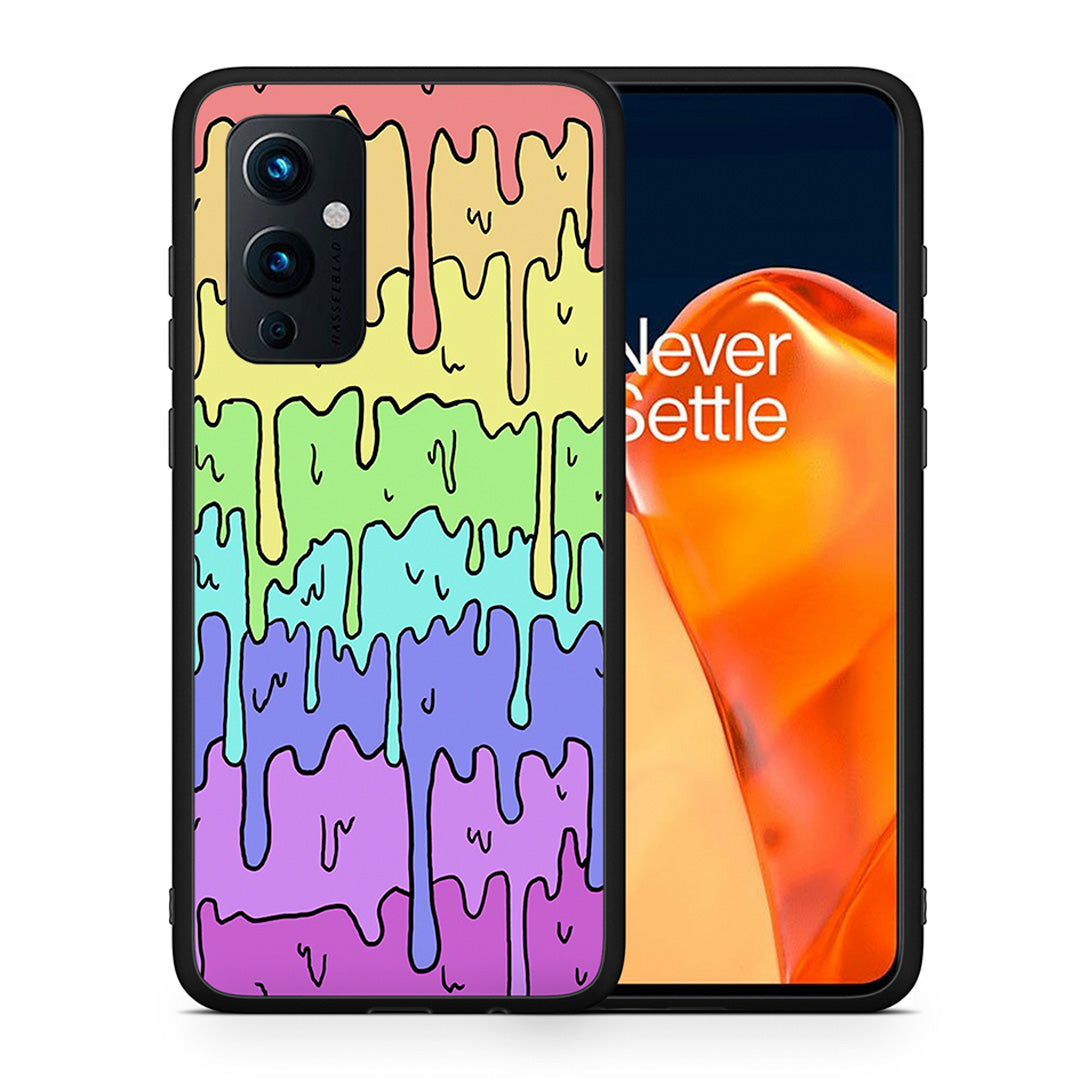 Θήκη OnePlus 9 Melting Rainbow από τη Smartfits με σχέδιο στο πίσω μέρος και μαύρο περίβλημα | OnePlus 9 Melting Rainbow case with colorful back and black bezels