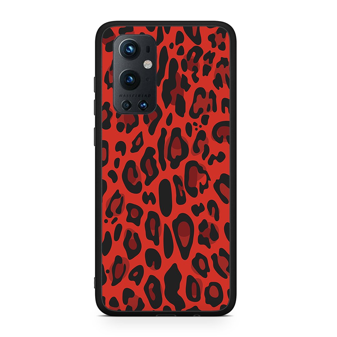 OnePlus 9 Pro Red Leopard Animal θήκη από τη Smartfits με σχέδιο στο πίσω μέρος και μαύρο περίβλημα | Smartphone case with colorful back and black bezels by Smartfits