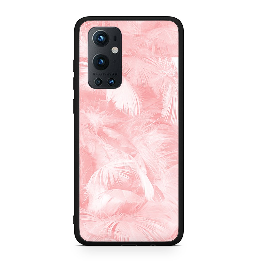 OnePlus 9 Pro Pink Feather Boho θήκη από τη Smartfits με σχέδιο στο πίσω μέρος και μαύρο περίβλημα | Smartphone case with colorful back and black bezels by Smartfits