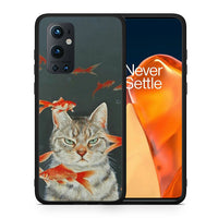 Thumbnail for Θήκη OnePlus 9 Pro Cat Goldfish από τη Smartfits με σχέδιο στο πίσω μέρος και μαύρο περίβλημα | OnePlus 9 Pro Cat Goldfish case with colorful back and black bezels