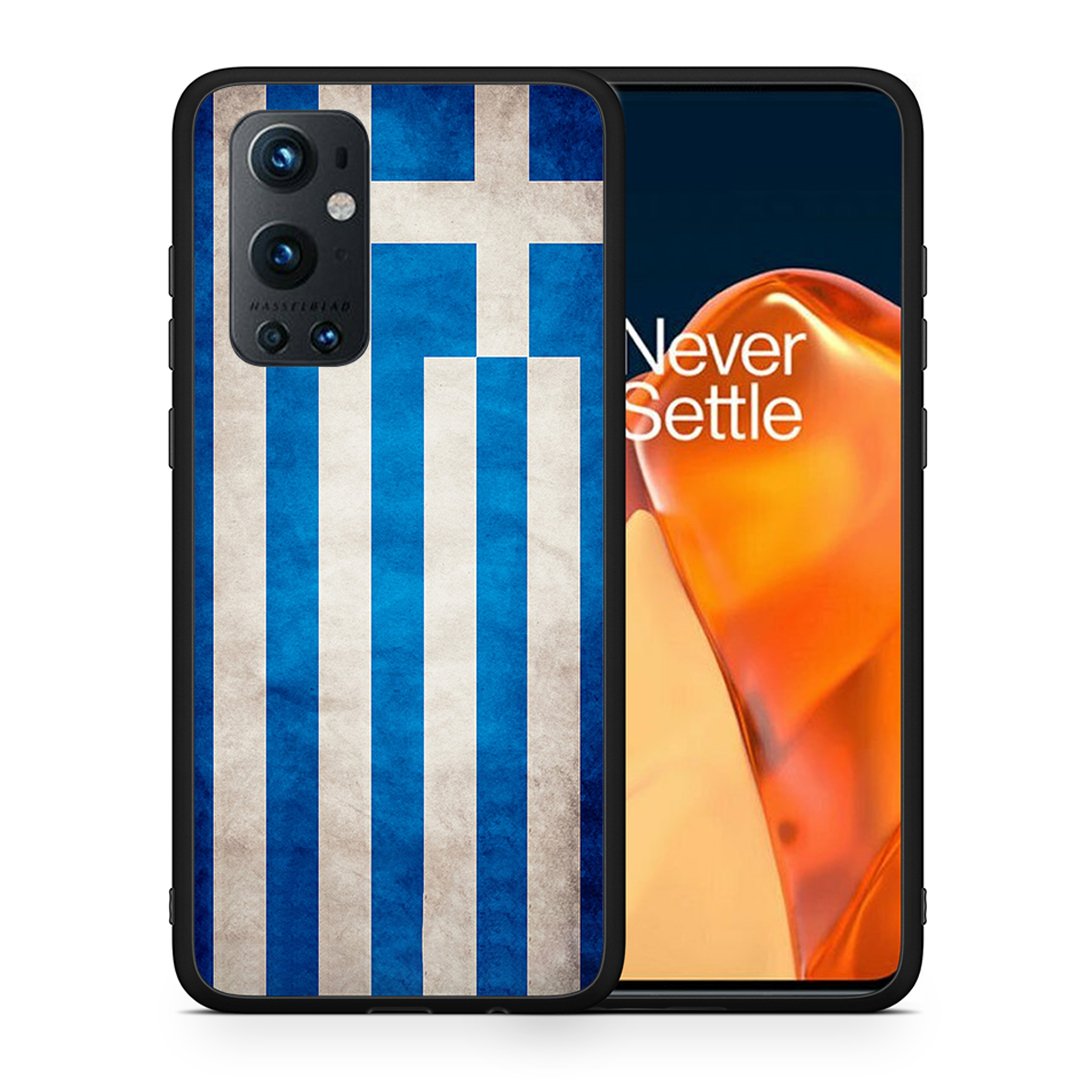 Θήκη OnePlus 9 Pro Greek Flag από τη Smartfits με σχέδιο στο πίσω μέρος και μαύρο περίβλημα | OnePlus 9 Pro Greek Flag case with colorful back and black bezels