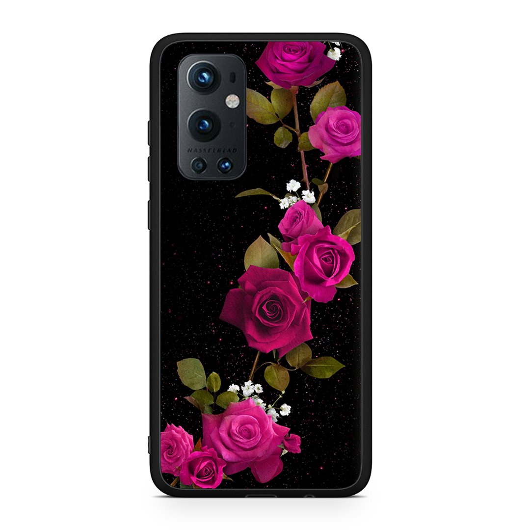 OnePlus 9 Pro Red Roses Flower θήκη από τη Smartfits με σχέδιο στο πίσω μέρος και μαύρο περίβλημα | Smartphone case with colorful back and black bezels by Smartfits