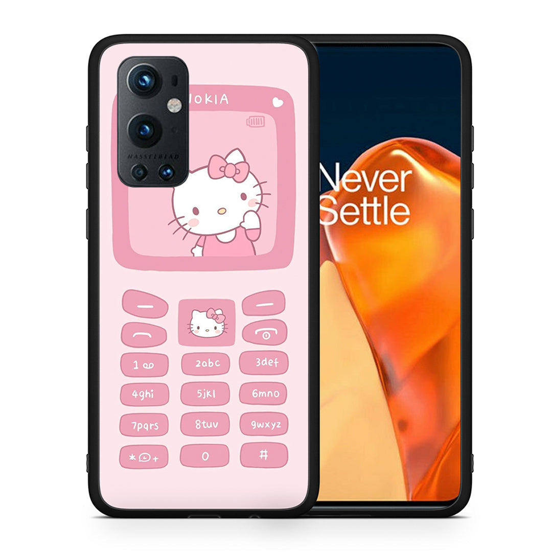 Θήκη Αγίου Βαλεντίνου OnePlus 9 Pro Hello Kitten από τη Smartfits με σχέδιο στο πίσω μέρος και μαύρο περίβλημα | OnePlus 9 Pro Hello Kitten case with colorful back and black bezels