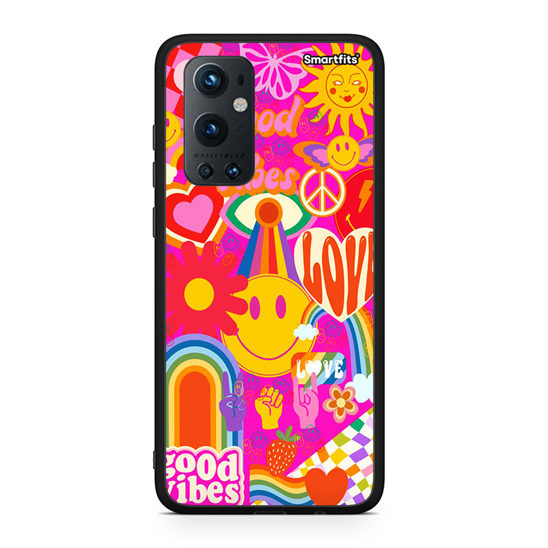 OnePlus 9 Pro Hippie Love θήκη από τη Smartfits με σχέδιο στο πίσω μέρος και μαύρο περίβλημα | Smartphone case with colorful back and black bezels by Smartfits