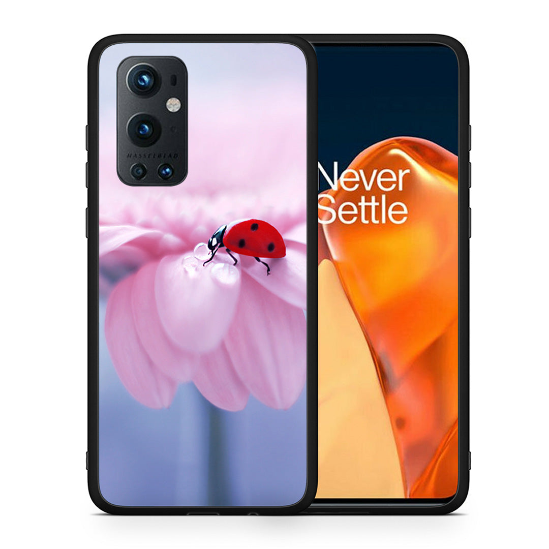 Θήκη OnePlus 9 Pro Ladybug Flower από τη Smartfits με σχέδιο στο πίσω μέρος και μαύρο περίβλημα | OnePlus 9 Pro Ladybug Flower case with colorful back and black bezels