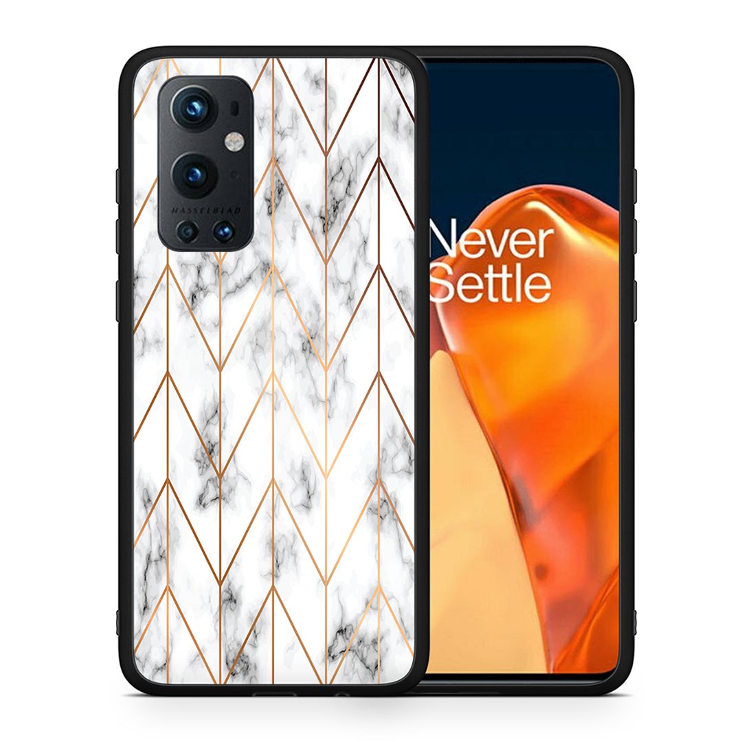 Θήκη OnePlus 9 Pro Gold Geometric Marble από τη Smartfits με σχέδιο στο πίσω μέρος και μαύρο περίβλημα | OnePlus 9 Pro Gold Geometric Marble case with colorful back and black bezels