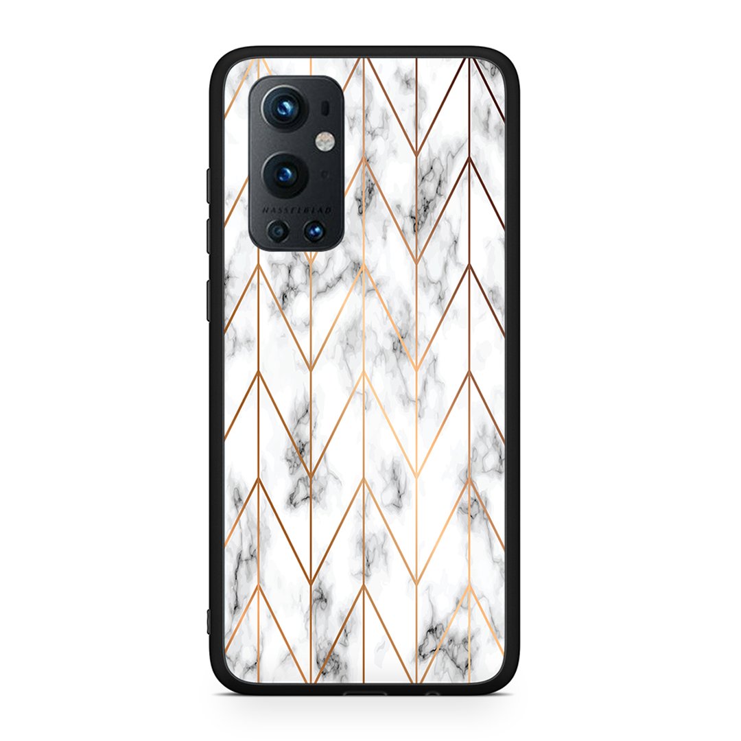 OnePlus 9 Pro Gold Geometric Marble θήκη από τη Smartfits με σχέδιο στο πίσω μέρος και μαύρο περίβλημα | Smartphone case with colorful back and black bezels by Smartfits