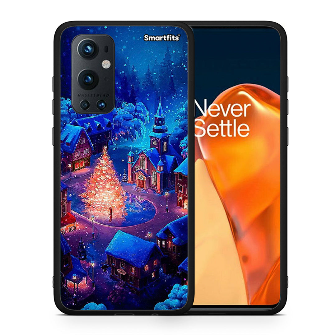 Θήκη OnePlus 9 Pro Xmas Village από τη Smartfits με σχέδιο στο πίσω μέρος και μαύρο περίβλημα | OnePlus 9 Pro Xmas Village case with colorful back and black bezels