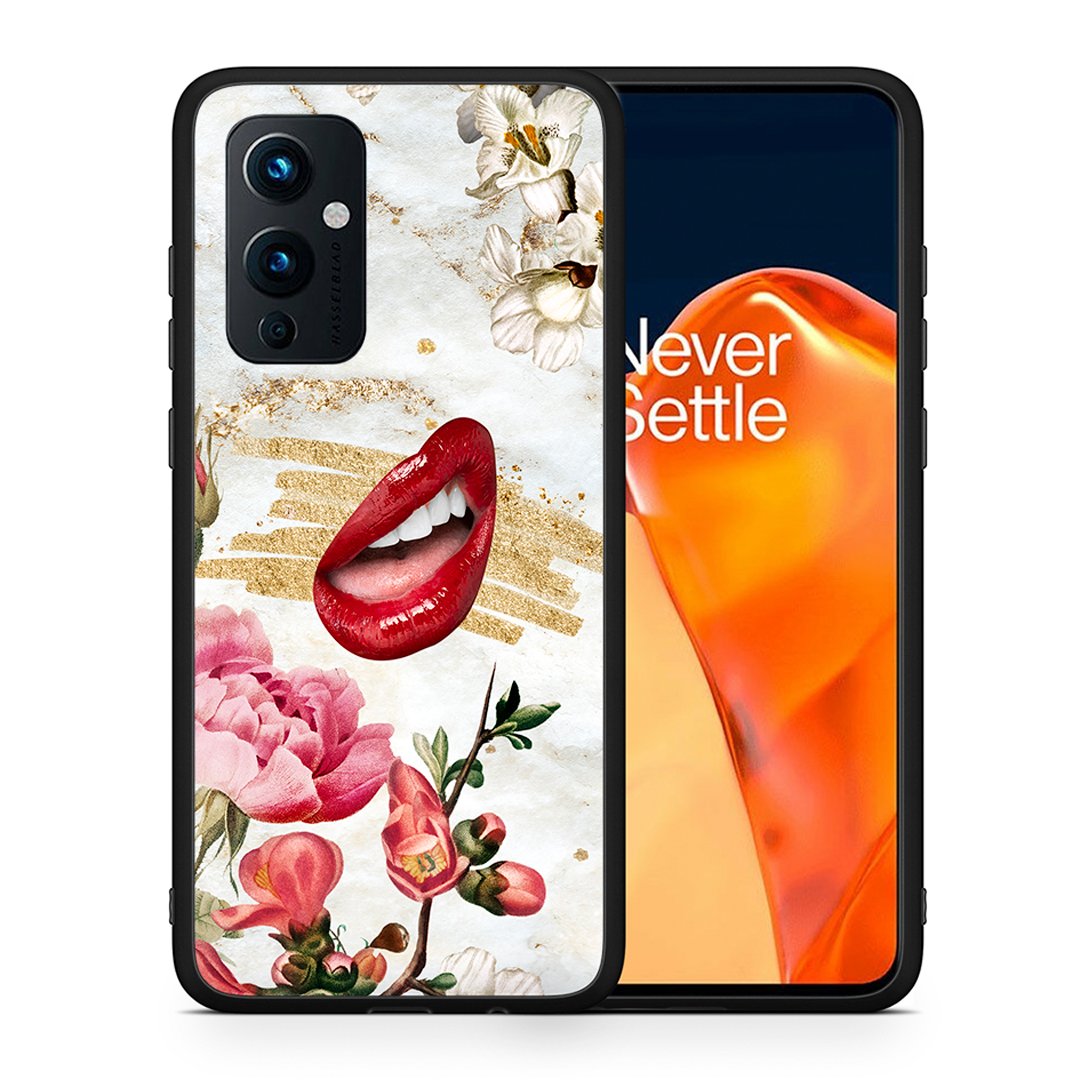 Θήκη OnePlus 9 Red Lips από τη Smartfits με σχέδιο στο πίσω μέρος και μαύρο περίβλημα | OnePlus 9 Red Lips case with colorful back and black bezels