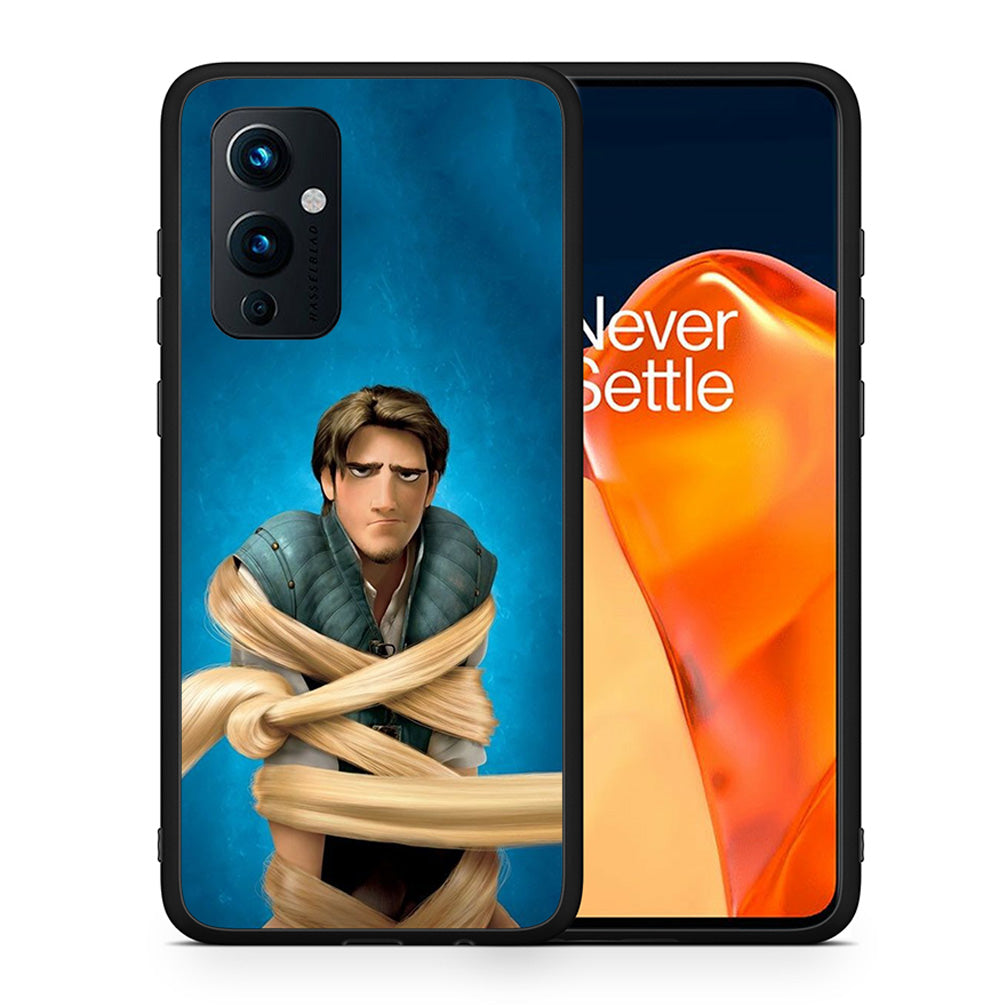 Θήκη Αγίου Βαλεντίνου OnePlus 9 Tangled 1 από τη Smartfits με σχέδιο στο πίσω μέρος και μαύρο περίβλημα | OnePlus 9 Tangled 1 case with colorful back and black bezels