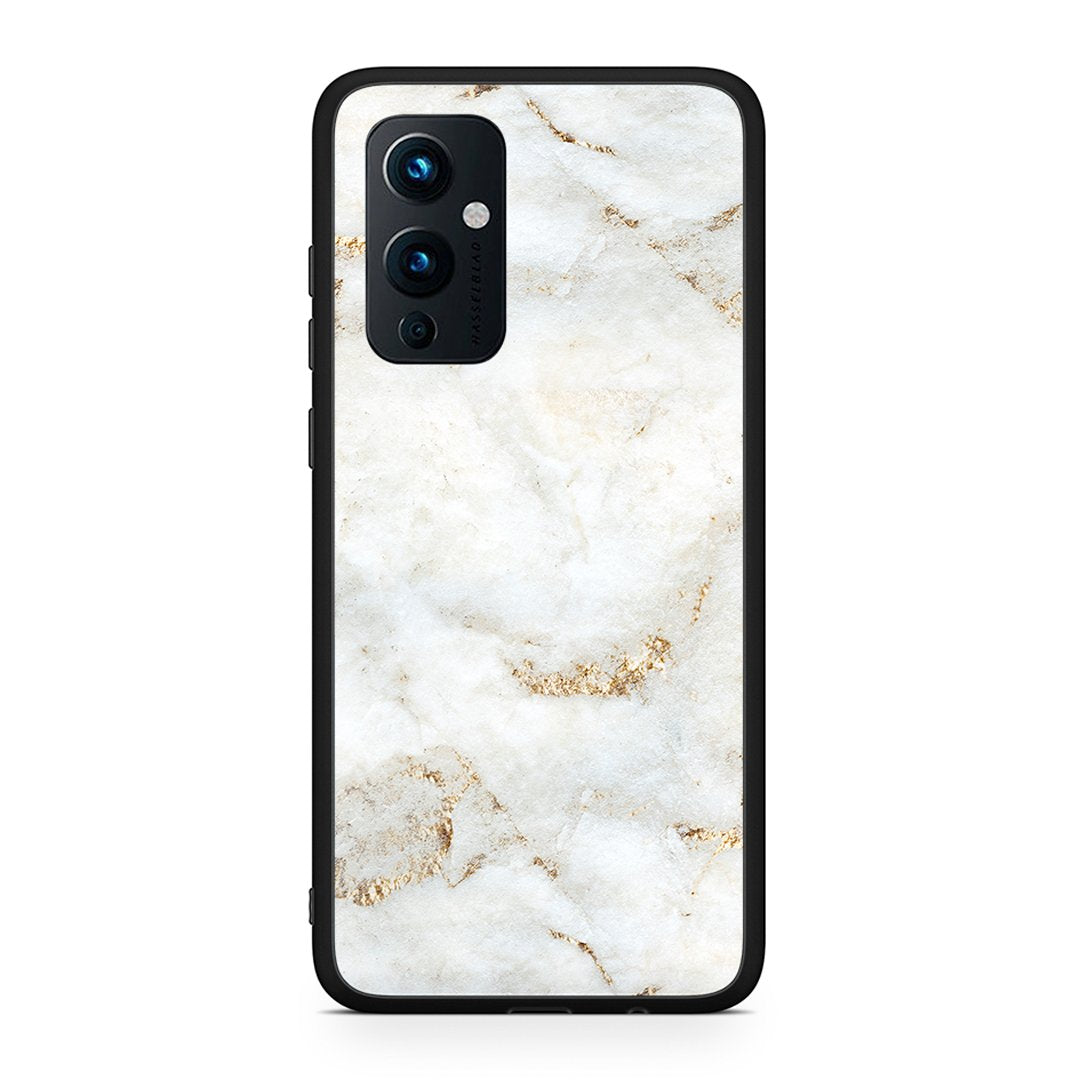 OnePlus 9 White Gold Marble θήκη από τη Smartfits με σχέδιο στο πίσω μέρος και μαύρο περίβλημα | Smartphone case with colorful back and black bezels by Smartfits