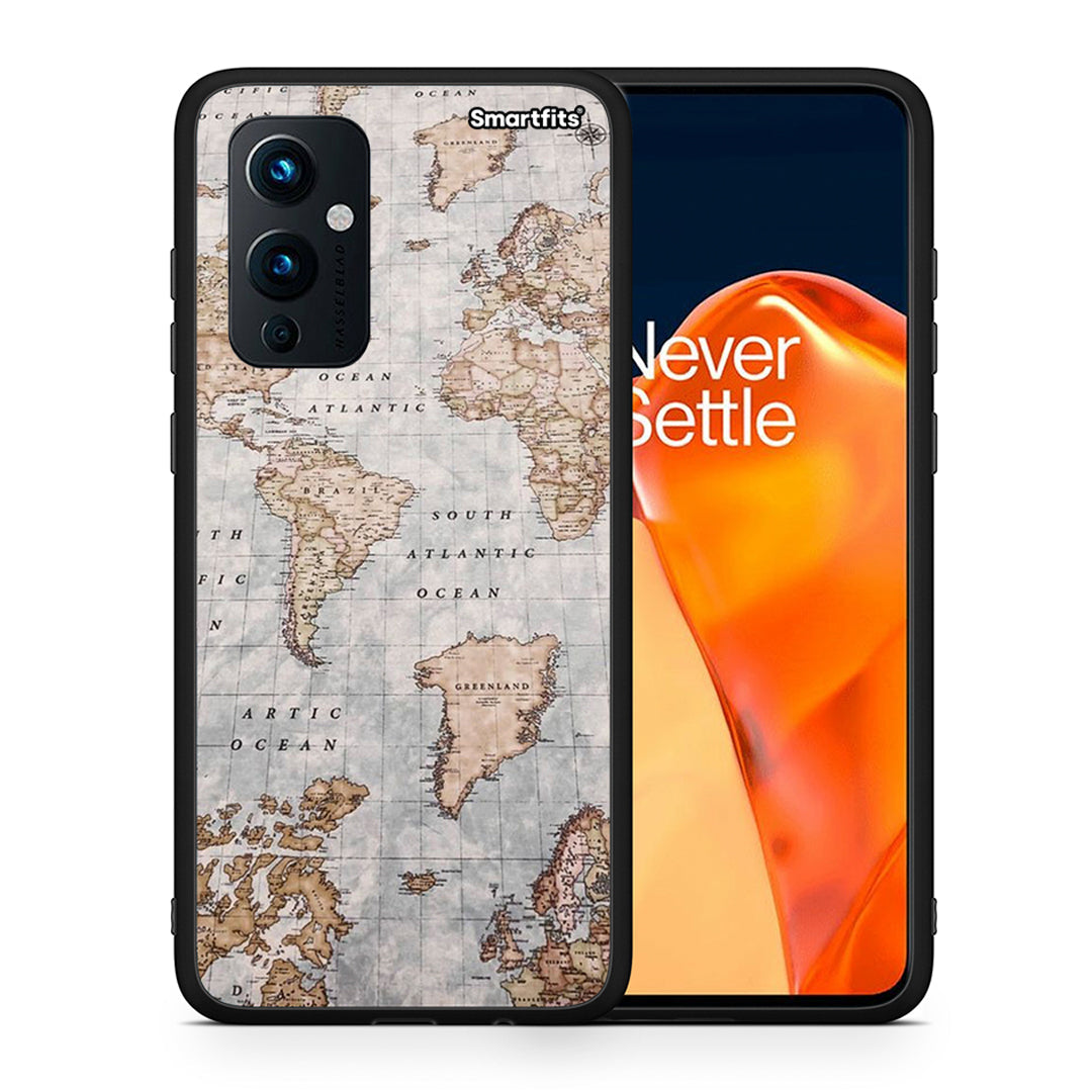 Θήκη OnePlus 9 World Map από τη Smartfits με σχέδιο στο πίσω μέρος και μαύρο περίβλημα | OnePlus 9 World Map case with colorful back and black bezels