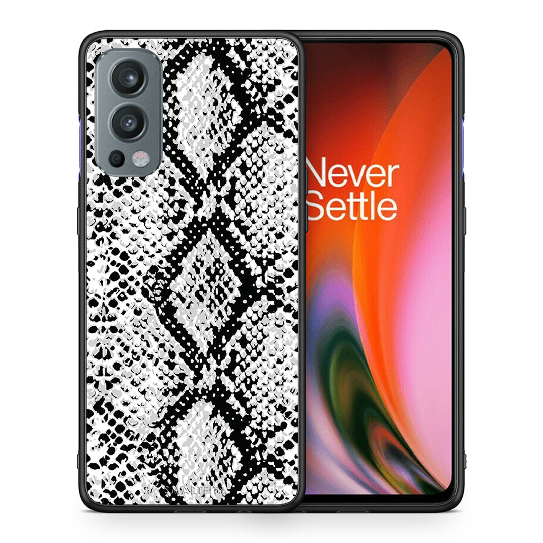 Θήκη OnePlus Nord 2 5G White Snake Animal από τη Smartfits με σχέδιο στο πίσω μέρος και μαύρο περίβλημα | OnePlus Nord 2 5G White Snake Animal case with colorful back and black bezels