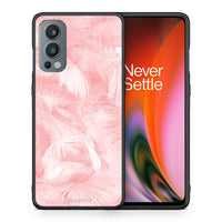 Thumbnail for Θήκη OnePlus Nord 2 5G Pink Feather Boho από τη Smartfits με σχέδιο στο πίσω μέρος και μαύρο περίβλημα | OnePlus Nord 2 5G Pink Feather Boho case with colorful back and black bezels