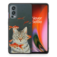 Thumbnail for Θήκη OnePlus Nord 2 5G Cat Goldfish από τη Smartfits με σχέδιο στο πίσω μέρος και μαύρο περίβλημα | OnePlus Nord 2 5G Cat Goldfish case with colorful back and black bezels