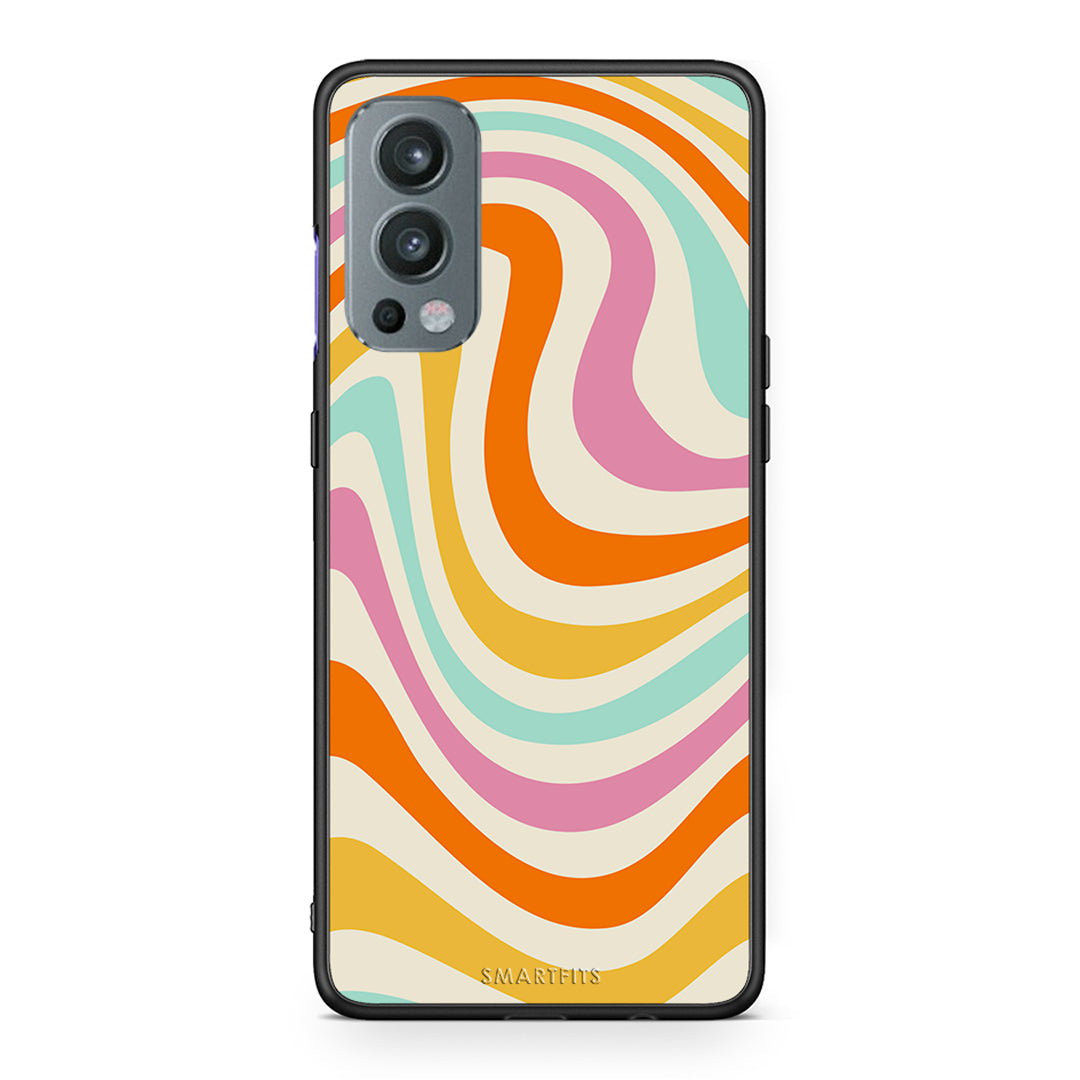 OnePlus Nord 2 5G Colourful Waves θήκη από τη Smartfits με σχέδιο στο πίσω μέρος και μαύρο περίβλημα | Smartphone case with colorful back and black bezels by Smartfits
