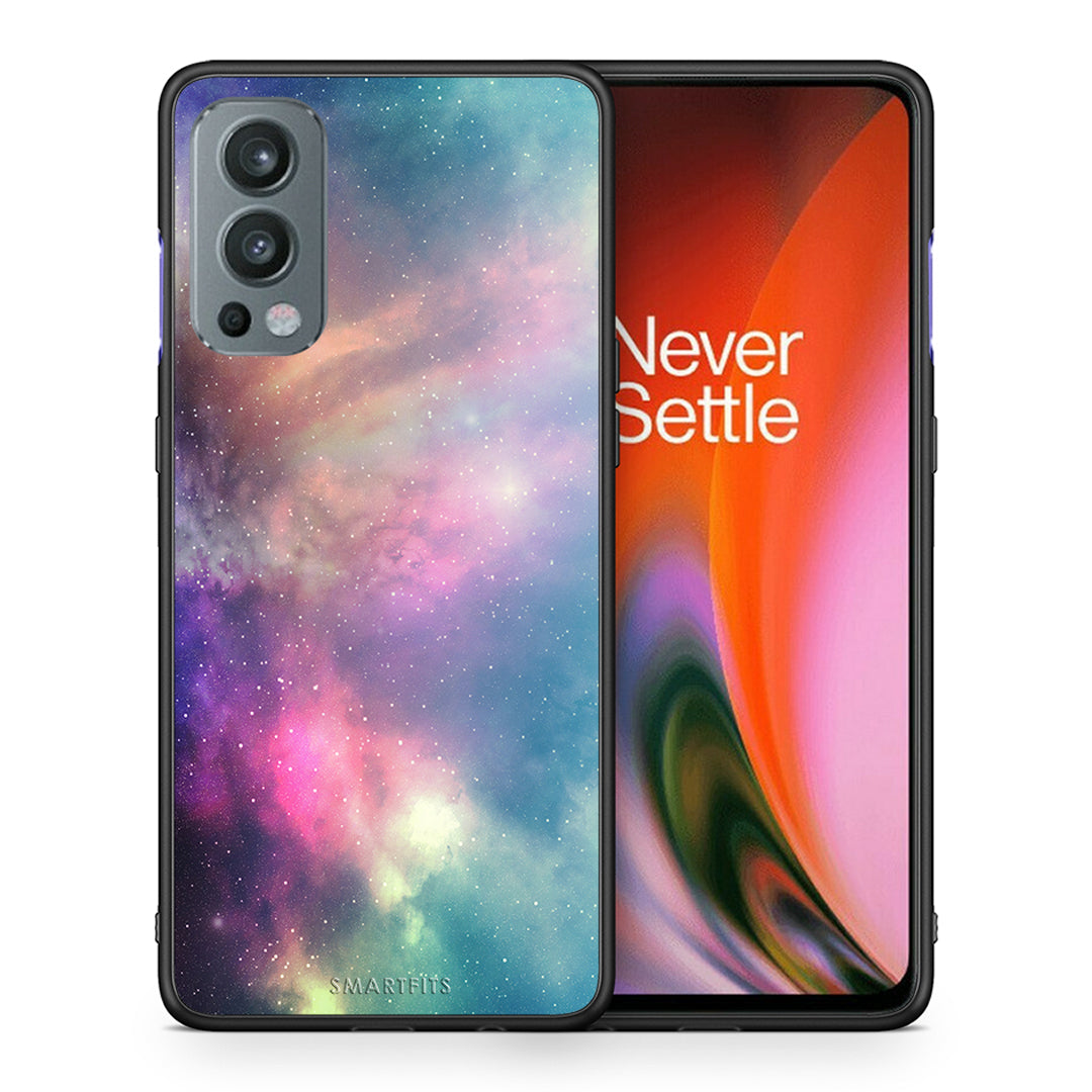 Θήκη OnePlus Nord 2 5G Rainbow Galaxy από τη Smartfits με σχέδιο στο πίσω μέρος και μαύρο περίβλημα | OnePlus Nord 2 5G Rainbow Galaxy case with colorful back and black bezels