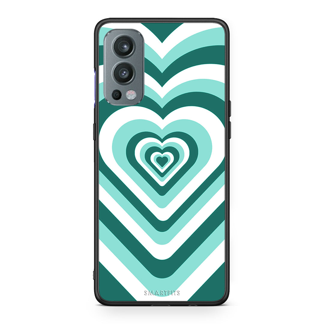 OnePlus Nord 2 5G Green Hearts θήκη από τη Smartfits με σχέδιο στο πίσω μέρος και μαύρο περίβλημα | Smartphone case with colorful back and black bezels by Smartfits