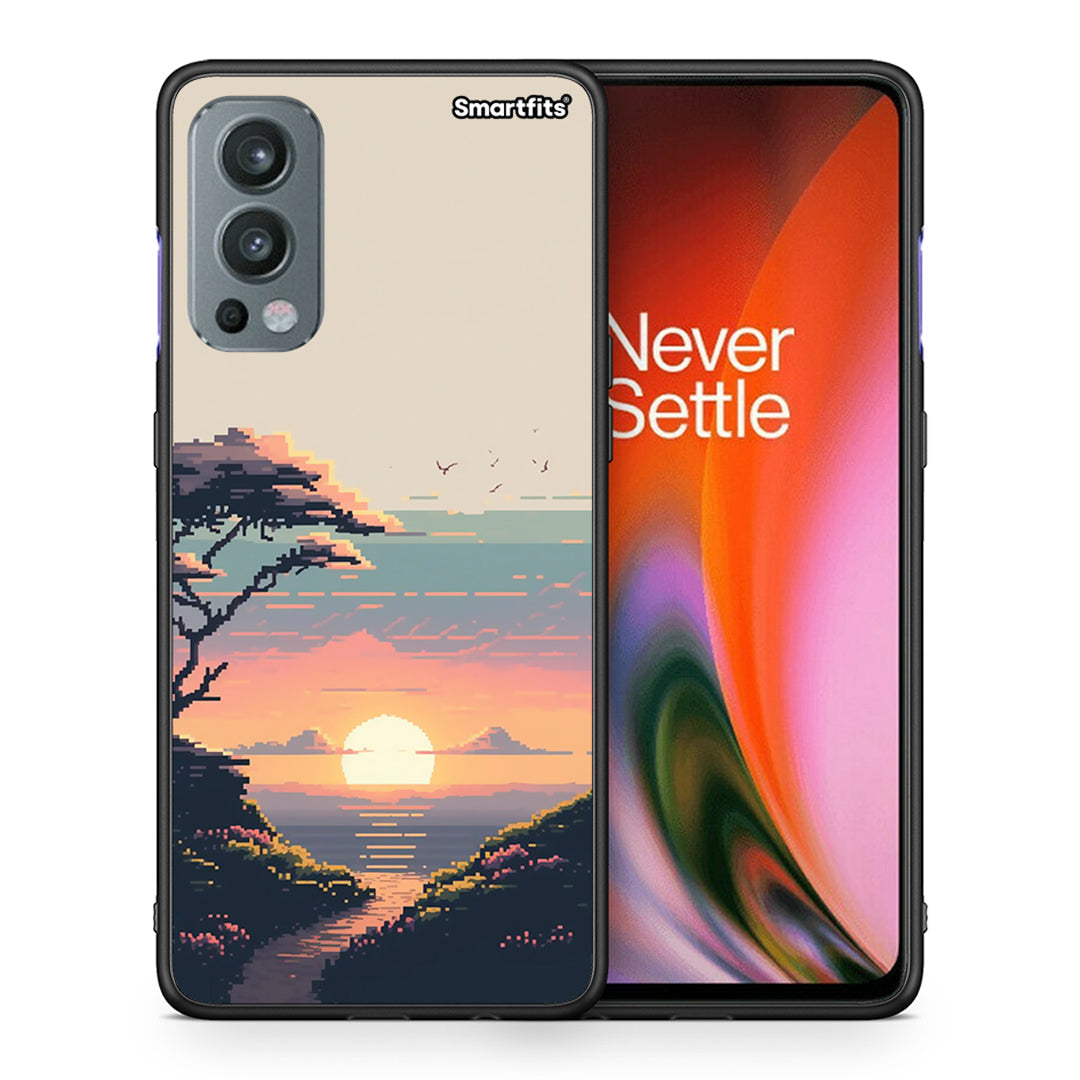 Θήκη OnePlus Nord 2 5G Pixel Sunset από τη Smartfits με σχέδιο στο πίσω μέρος και μαύρο περίβλημα | OnePlus Nord 2 5G Pixel Sunset case with colorful back and black bezels