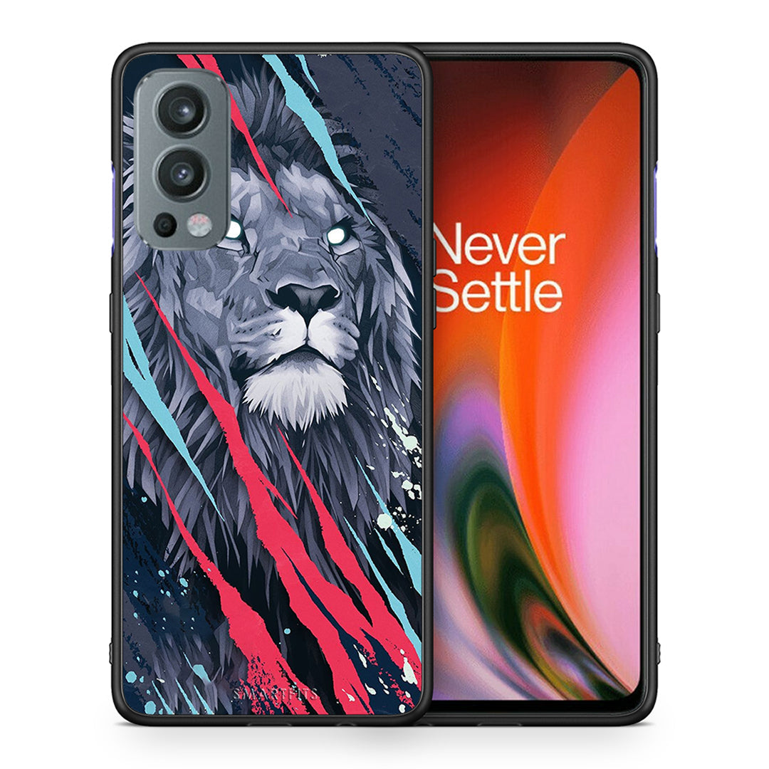 Θήκη OnePlus Nord 2 5G Lion Designer PopArt από τη Smartfits με σχέδιο στο πίσω μέρος και μαύρο περίβλημα | OnePlus Nord 2 5G Lion Designer PopArt case with colorful back and black bezels